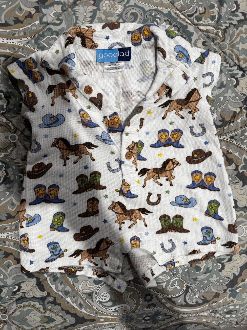 Goodlad White Baby Pajama Top with Blue and Brown Prints